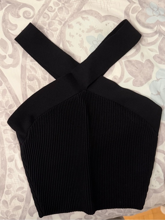 Babaton Tops - Babaton Black Ribbed Cross-Strap Top